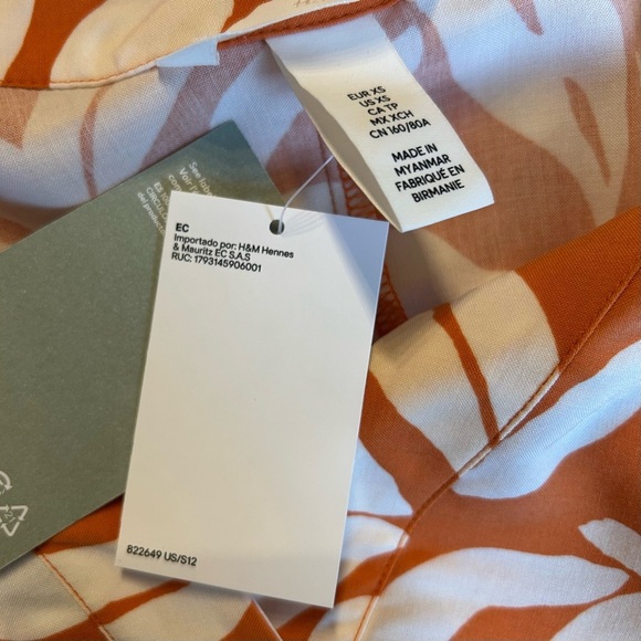 NEW H&M VISCOSE TUNIC SHORT SLEEVE DRESS WOMEN SZ XS IN ORANGE PATTERN Relaxed - Picture 9 of 11
